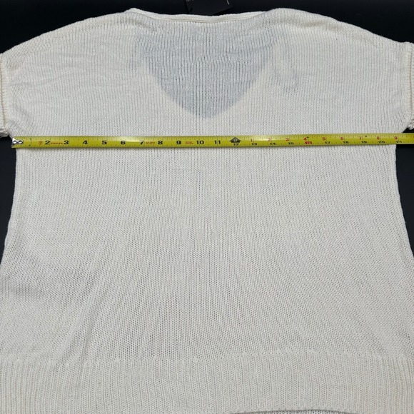 Massimo Dutti Knit Top V Neck Short Sleeve‎ Relaxed Fit Cream Casual - Picture 6 of 7